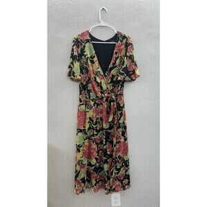 Lauren Ralph Lauren Womens Dress Size 14 Georgette Crinkle Midi Surplice Floral
